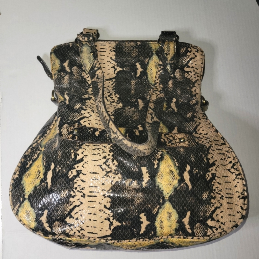 Gretta Patent Python Hobo Bag Shoulder Black Creme - image 1